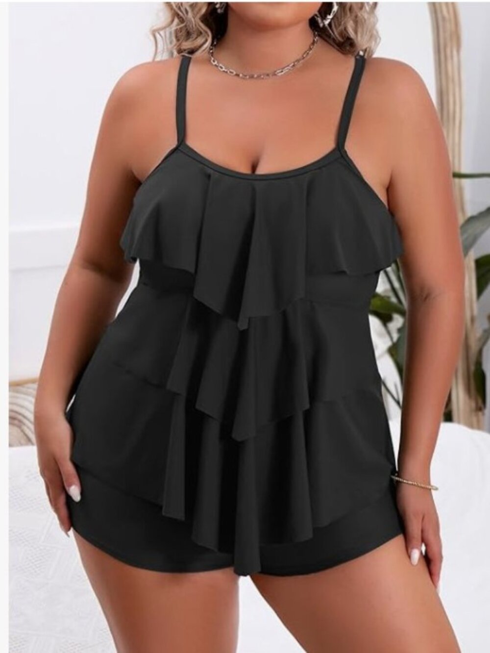 B2prity Brand Women's 4XL NWOT Black Ruffle Tankini Swimsuit Set Boy shorts